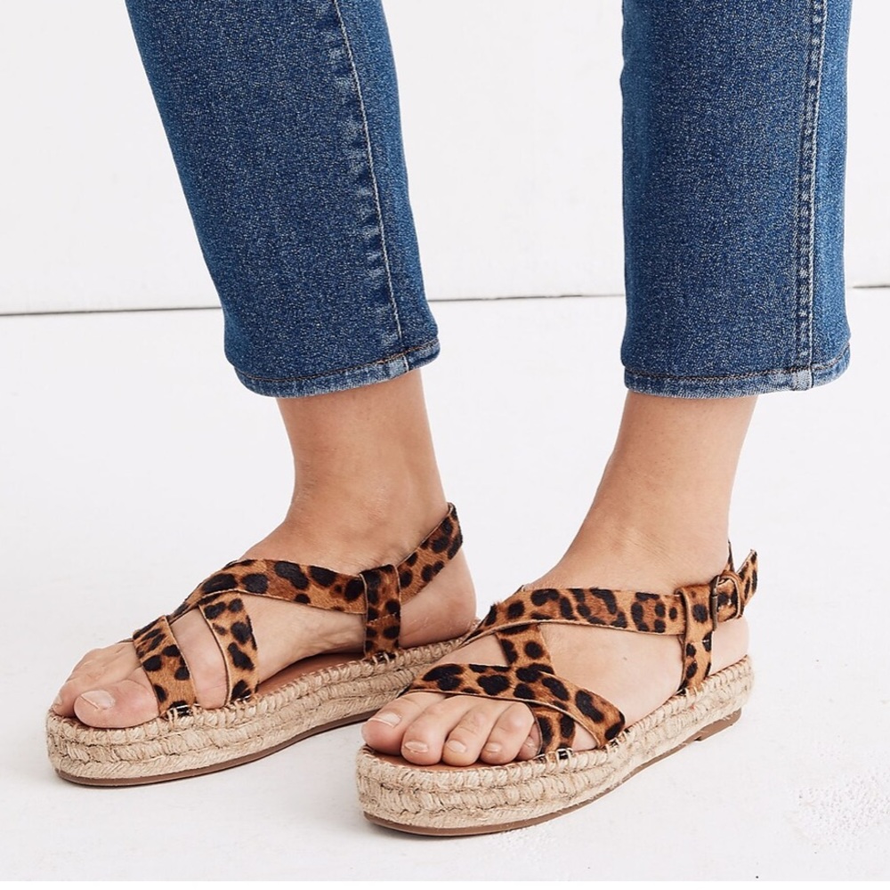 The Malia Espadrille Sandal in Leopard Calf Hair Size 8.5